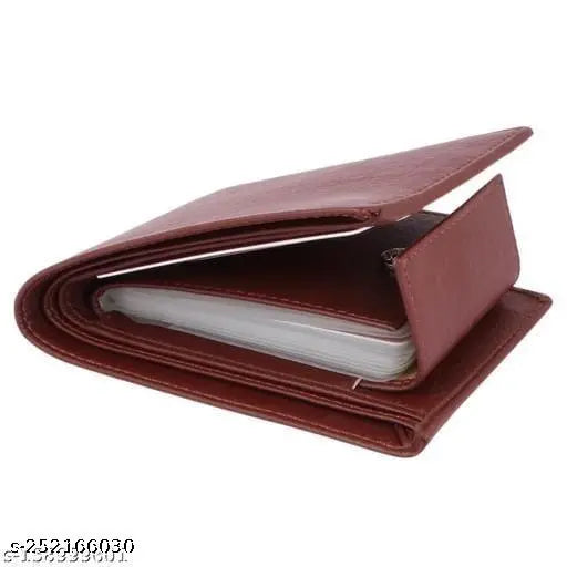 Brown PU leather wallet for men, durable design with 2 compartments and free size (11cm x 9cm)