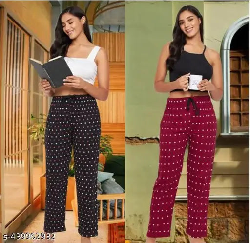 Women's cotton printed net nightwear plazzo set, 2-piece combo in various sizes from India