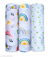 Green plus print DinoRainbow swaddle blanket set (100cm x 100cm), premium organic cotton for cozy, breathable comfort
