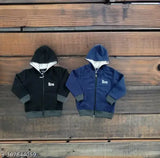 Cotton blend unisex winter sweatshirt jacket for kids, printed pattern, hooded design in various sizes (12-18 Months to 5-6 Years) from India
