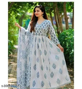Rayon slub Anarkali Kurta with dupatta, printed combo, three-quarter sleeves, women's fashion from India