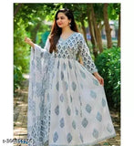 Rayon slub Anarkali Kurta with dupatta, printed combo, three-quarter sleeves, women's fashion from India