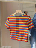 Lycra stripe print crop top for spring-summer wear, women's clothing in various sizes