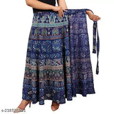 Navy blue cotton Sanganeri Jaipuri print long wrap skirt for women, high-quality fabric, India origin