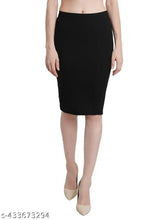 Black cotton blend high waist pencil skirt with back cut detail, ideal for formal wear and office attire