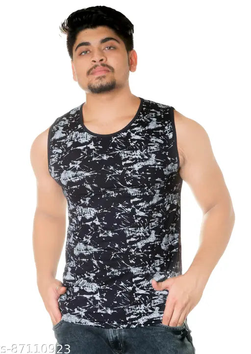 Cotton Yardley Yono printed sleeveless tee, broad shoulder round neck, M size (18in chest, 26.5in length)