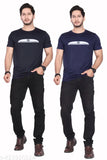 Black & Blue lycra round-neck T-shirts (2pcs) for men, stylish fitness wear with printed design. India origin