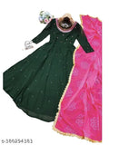 Green Georgette bandhni dupatta, embroidered with mirror work and digital print, for casual dressing with subtle detailing