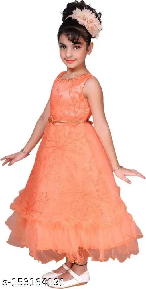 Trendy net sleeveless dress for girl, solid pattern, India-made for ages 3-11 years