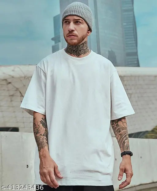 White cotton blend men's round neck t-shirt with force graphic print, three-quarter sleeves