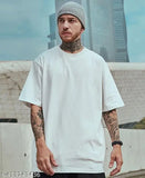 White cotton blend men's round neck t-shirt with force graphic print, three-quarter sleeves