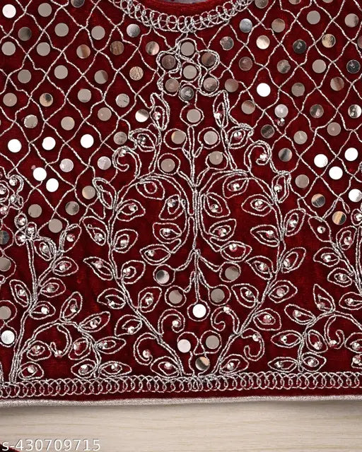 Velvet embellished mirror work lehenga-choli for kids, traditional Indian ethnic wear for baby girls and girls