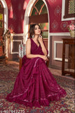 Pink embellished poly-georgette saree with solid border, free size, India