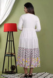 Viscose rayon printed embroidered anarkali kurti, three-quarter sleeve, Indian embroidery on model