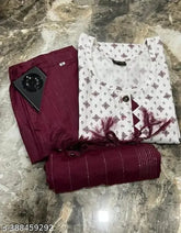 Trendy cotton kurti trouser set with dupatta, printed pattern, three-quarter sleeves, single XXS, India origin