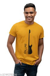 Mustard yellow round neck half T-shirt for men: Premium combed cotton failure quote design, short sleeves, 100% bio-wash, 180 GSM classic jersey fabric