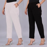 Solid cotton Palazzo trousers, elastic waist, 100% pure cotton, women's ankle-length pants with side pockets