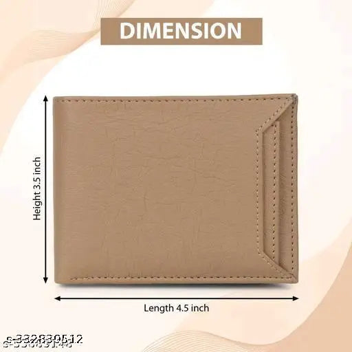 Men's beige PU leather wallet, regular size, 10 card slots, solid pattern. Durable, well-designed, durable cloth lining, 3 credit card slots, 2 secret compartments, 1 coin pocket, 2 currency compartments. Handcrafted in India
