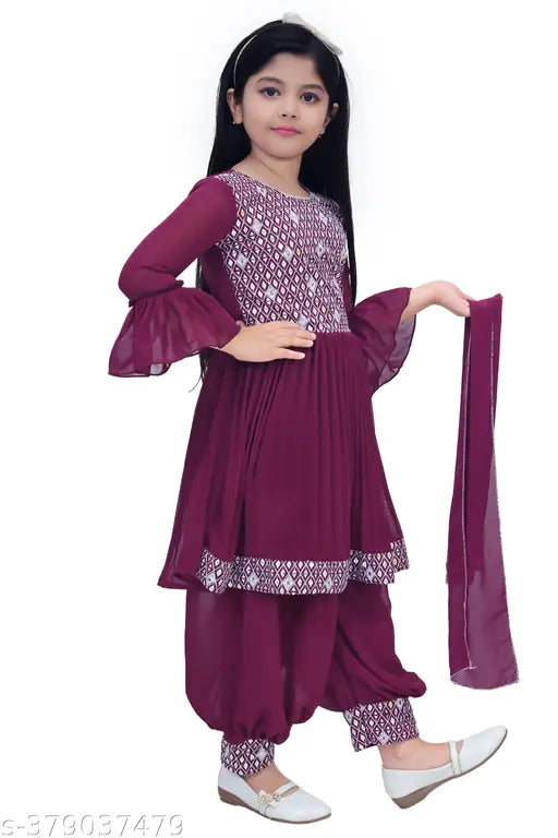 Embroidered Georgette Anarkali Patiala Dress - Indian Festive and Wedding Wear for Kids