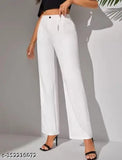 Cotton blend high-rise palazzo trousers, suitable for office wear, versatile zipper fly closure, pleat-front style, ideal for XS-XL sizes, India origin