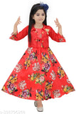 Cotton blend printed net three-quarter sleeve stylish gown for kids, S K Fashion new design, suitable for all seasons and special occasions. Indian origin
