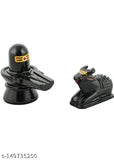Marble stone Shivling & Nandi idols, superfine quality big size black (2-piece), religious figurines on display for puja ghar or car dashboard