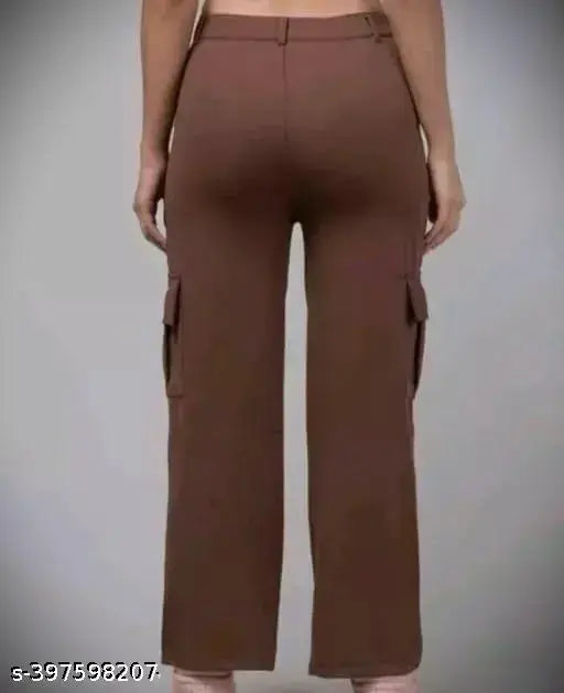 Solid cotton-lycra cargo pants for women, featuring four pockets, comfortable fit, and lightweight fabric from India