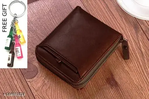 Brown PU Zipp keyring with bottle opener and 5 compartments, free size, solid pattern as shown, made in India