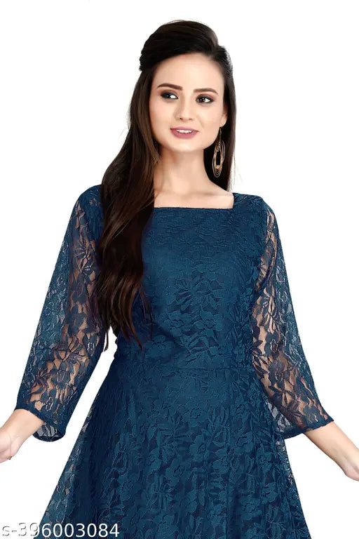 Anarkali net kurti, three-quarter sleeves, printed combo, women's fashionable party wear, India origin