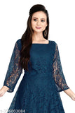 Anarkali net kurti, three-quarter sleeves, printed combo, women's fashionable party wear, India origin