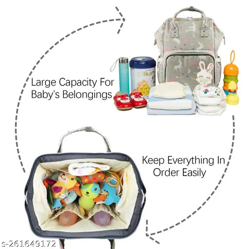 Grey polyester diaper bag for mom - Spacious and organised travel essentials storage