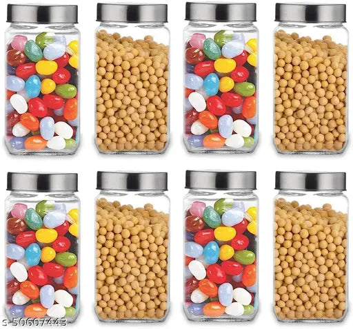 Transparent glass kitchen pantry containers, set of 6 (CROCO JAR Piramal, 1 Ltr each)
