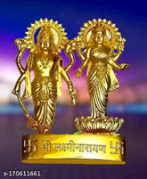 Graceful metal Laxmi-Narayan idols, Indian god figurines, intricately designed, 10cmx10cmx7cm