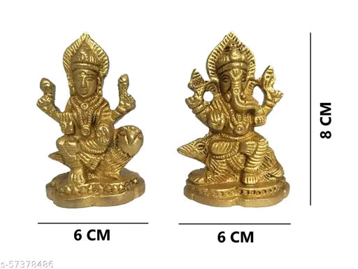 Brass Laxmi Ganesh idol, 4cm x 8cm x 6cm for temple decoration
