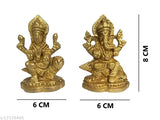 Brass Laxmi Ganesh idol, 4cm x 8cm x 6cm for temple decoration