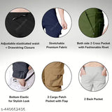Light grey stretchable cargo trouser for gym and night wear, polycotton, multiple pockets, elastic waist with drawstring & zipper fly, suitable for all seasons