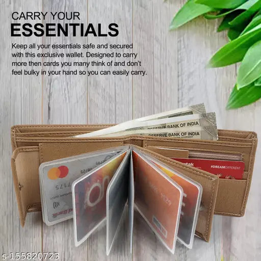 Solid PU leather slim card holder wallet, ideal for men and women. Holds ATM, credit/debit cards, coins, and cash. India-made accessory