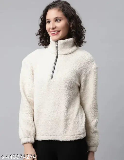 Wool winter wear fur jacket for girls - solid long-sleeve pulover, warm & stylish