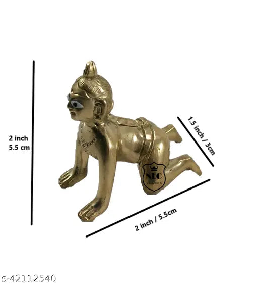 Brass Baby Radha Rani statue, Neo Classic design, traditional Indian God Idol (Height: 2 inches)