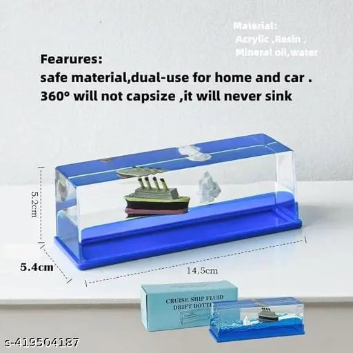 Liquid Wave Cruise Ship Decoration for car, Indian-made automotive dashboard accessory featuring a floating ship in water design