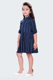Striped cotton shirt dress for kids girls (7-8 yrs, 27in bust, 28in length) - Indian made