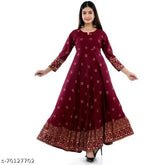 Rayon embroidered Anrkali Kurtis, graceful mirror work design for women, XL (Bust 42in, Len 48in)