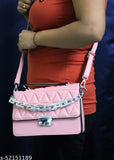 Creamy pink synthetic slingbag with removable strap and hand handle, perfect for everyday essentials with a self-design pattern, ideal for cross body or side use as a side purse for girls, originating from India