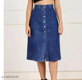 Dark denim women's skirts - set of two solid-colored, denim skirts for women in sizes 28, 30, and 32, originating from India
