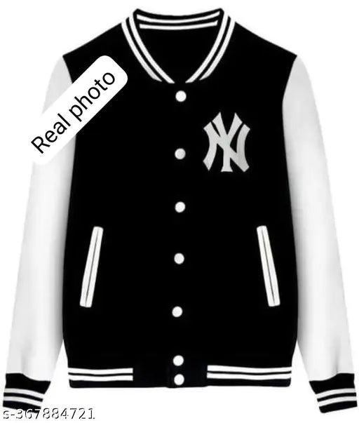 Fleece, long-sleeved, printed net, NY patch varsity jacket for women/girls - stylish and trendy