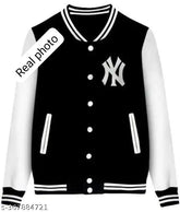 Fleece, long-sleeved, printed net, NY patch varsity jacket for women/girls - stylish and trendy