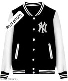 Fleece, long-sleeved, printed net, NY patch varsity jacket for women/girls - stylish and trendy