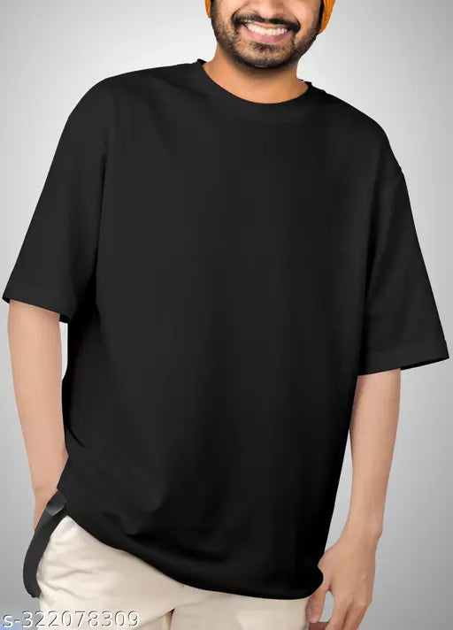 Black oversized cotton t-shirt for men, solid design in large sizes (S-XL), perfect for casual or party wear