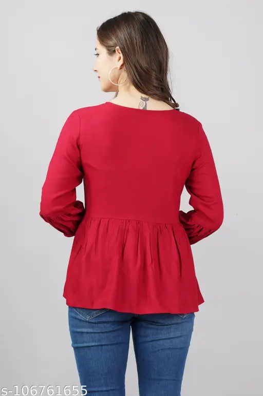 Rayon embroidered casual top for women & girls, three-quarter sleeves, trendy design, lightweight Indian fashion