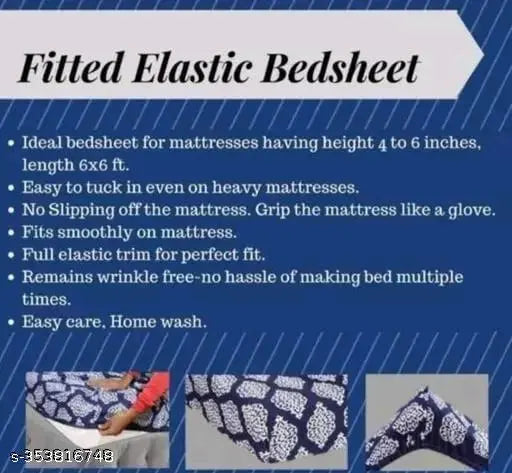 White and blue floral cotton blend elastic fitted king size bedsheets with jumbo pillow covers, ideal for summer
